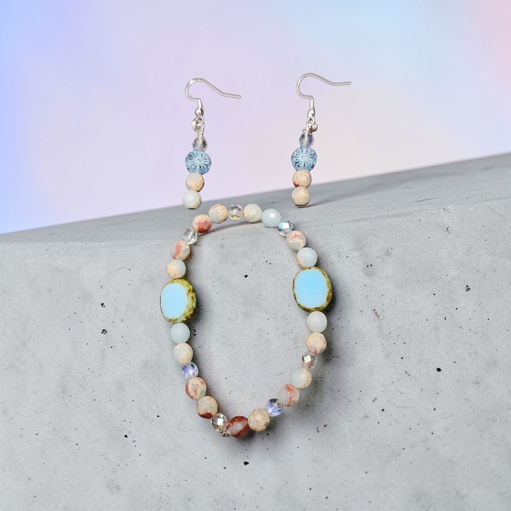 Imperial Jasper Gemstone Beads With Picasso Czech Glass Bracelet And Earring Set
